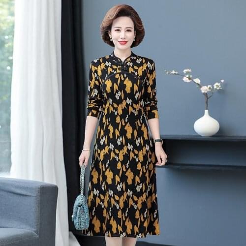 Women Dress NEW Spring Plus Size Vintage Dresses Middle-aged Womens Mom Mid-length Dresses Female Elegant Cheongsam Vestidos