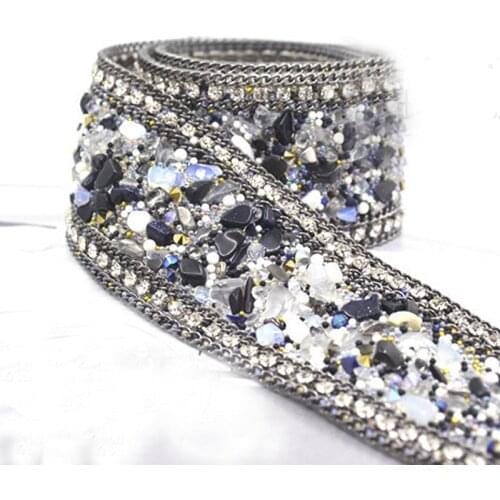 1pcs High Quality Beaded Rhinestone Chain Lace Trim Wedding Dress Clothing Decorative Accessories Iron on the clothes or Sew on