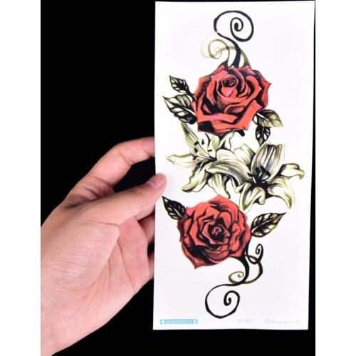 10*20cm Flower Tattoos Sticker Body Art Big Red Rose Flowers Circle Design Temporary Fake Flash Tattoo Sticker