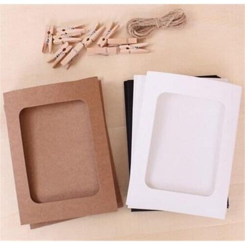 10X paper photo frames for pictures Vintage frame photo DIY baby wedding photo frame wall With Hemp Rope Line Clips Decor 6 inch