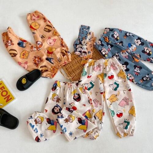 2-7years Old Baby Boys Pants Summer Breathable Harem Pants Print Mickey Girl Trousers Casual Children Clothing