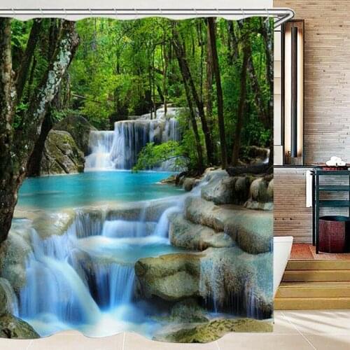 3D Nature Scenery Bathroom Set Shower Curtain Bathroom Curtain with 12x Hooks Water-Repellent Shower Curtain-Dropship