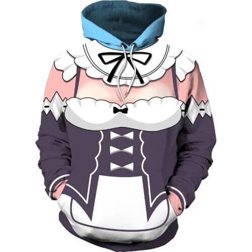 Re: Life in a Different World from Zero Kara Hajimeru Isekai Seikatsu 3D Hoodie Cosplay Emilia Rem Ram Hoodies Sweatshirt Tops