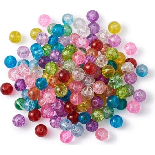 4mm/6mm/8mm Transparent Crackle Glass Beads Round Loose Cracked Beads for Jewelry DIY Bracelet Making Mix Color about 100pc/bag