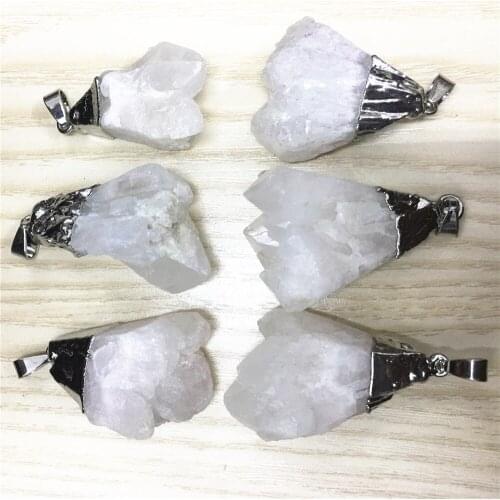 5PCS Natural Point Stone Druzy Pendant Pendulum Healing Clear Crystal Chakra Reiki Irregular Size Random Dropshipping