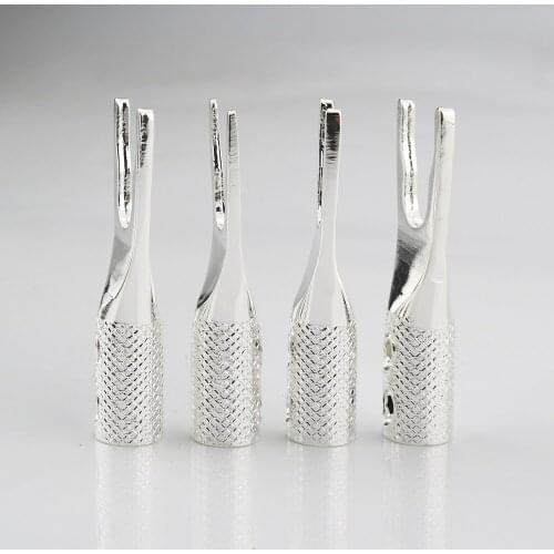 Pure Copper Silver Plated Copper Spade Plug Speaker Cable Wire Connector HiFi 8pcs