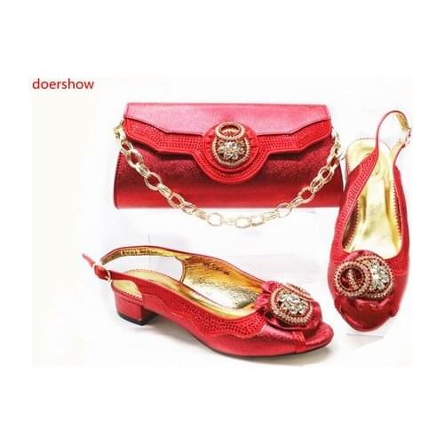 Doershow Italian Shoes with Matching Bags 2018 African red Shoe and Bag Set Italian Design African Shoes and Bag Set SBR1-12