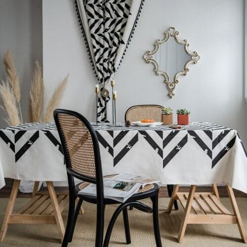 European style cotton and linen printing black and white geometric simple tablecloth restaurant party family tablecloth