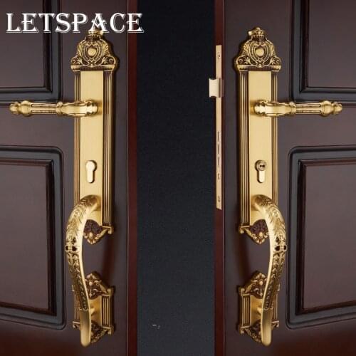 European gate lock Guard against theft handle lock High-top Villa Double open bronze door lock Exquisite carved wooden door lock