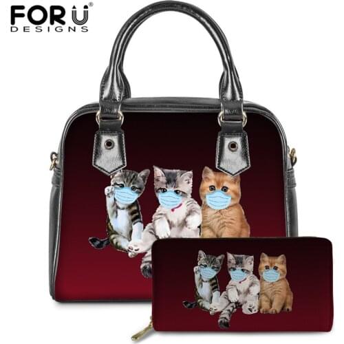 FORUDESIGNS Gradient Red Kawaii Animal Cat Mask Designer Womens Handbags Top-handle Pu Leather Ladies Crossbody Tote Bags Bolsa
