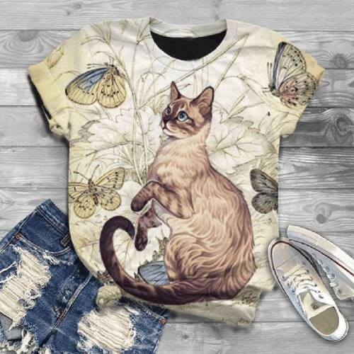 T Shirt Women Plus Size Harajuku Tops Cats Printing Tshirts Female Summer Top 3D Animal Printed O-Neck Tops Tee T-Shirt Woman