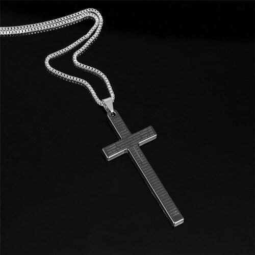 Gothic Metal Long Cross Necklace Punk Style Trendy Men Pendant Bible Verses Jewelry Accessories Sweater Chain Gift