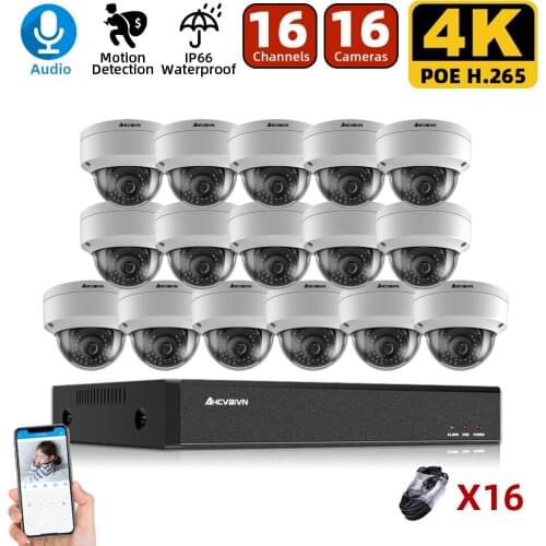 Home 4K 8MP POE Camera Security System NVR Kit POE NVR 8MP 16CH Indoor IP Audio Dome CCTV Camera Video Surveillance Systems Set