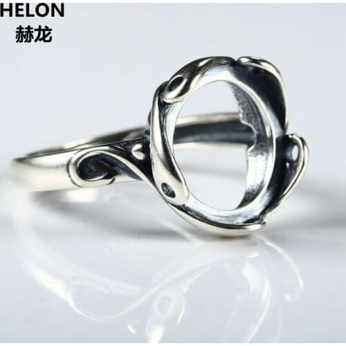 925 Sterling Silver Women Engagement Ring 12x12mm Round Cabochon Semi Mount Ring Fine Jewlery Setting for Opal Amber Turquoise