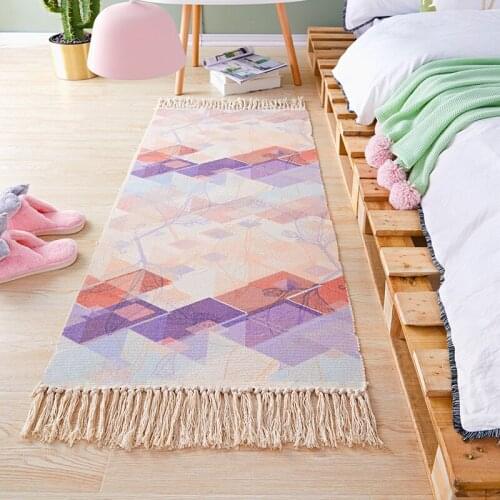 Nordic Style Carpet Tassels Cotton Woven Bedroom Rug Bedspread Door Mat Simple Bohemia Decoration Kitchen Mat Home Table Ruuners