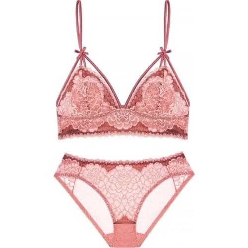 Lace Ultra-thin Sexy Hollow Transparent Ladies Underwear Set Bra and Panty Set Triangle Cup Bras Breathable Intimante For Women