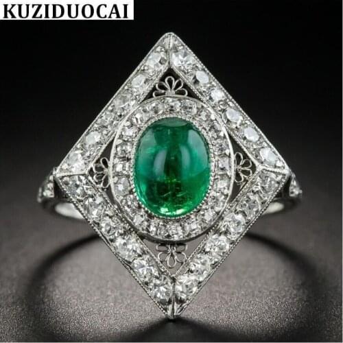Kuziduocai 2018 New Fashion Fine Jewelry Stainless Steel Spar Zircon Openwork Carving Square Wedding Rings For Women Gifts R-645