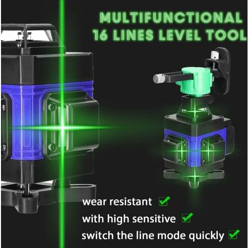4D 16 Lines Laser Level 3° Self-leveling Machine USB Rechargeable Lithium Battery Leveling Tool Vertical Horizontal Tilt Lines