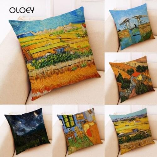 Oil Painting Landscape Peach Skin Pillowcase Square Pillowcase Home Creative Pillowcase Home Decoration Cushion Cover 45 * 45cm
