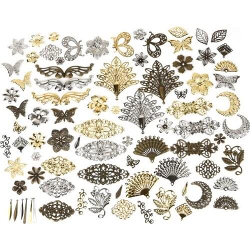 Mix Styles Metal Filigree Brass Stamping Butterfly Flower Filigree Findings DIY Hand Made Jewelry Accessories