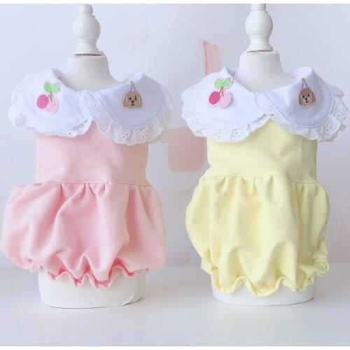 Cute Pet Dress for Girls Cherry Lapel Flower Bud Skirt Summer Short Bubble Sleeves For Small Dogs Evening Party Dress Clothes XL