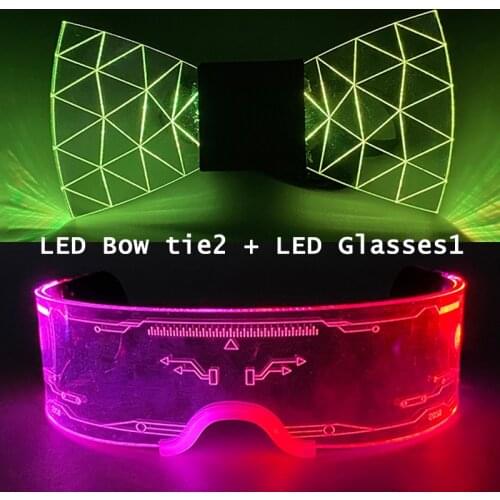 Fashion DJ Glow Party Costume Decoration Glowing LED Glasses Party Glasses LED Light up Bow Tie Colorful Men Necktie LED Suits