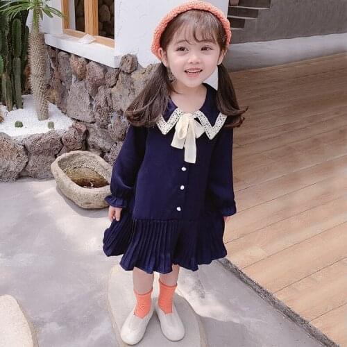2019 New Baby Girl Spring Autumn Dress Girls Kids Lace Collar Pleated Princess Dresses Children Vestidos