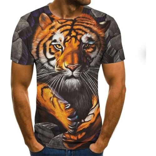 2020 new animal ferocious tiger 3D printing mens T-shirt round neck custom sports mens street soft material loose T-shirt