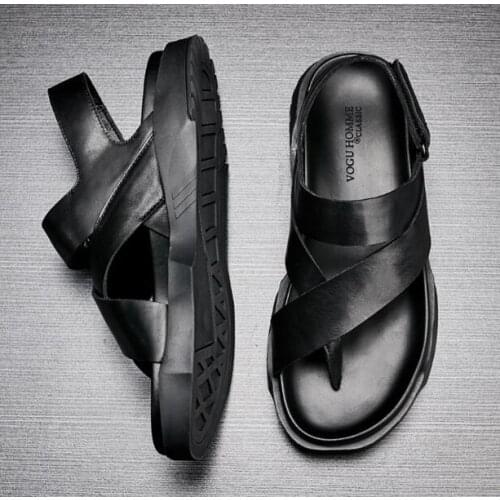 2018 Summer New Full Grain Leather Flip flops Outdoor Leisure Sandalias