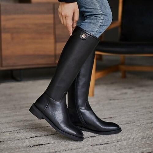 New style Knee-high boots Genuine leather Women boots Motorcycle boots warm Female boots winter Women shoes cowhide