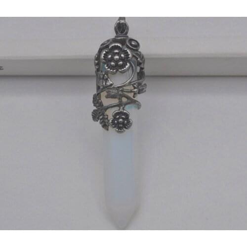 Opal Stone GEM Pillar Pendant Flower Plants Jewelry S238