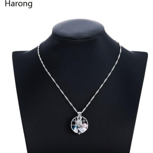 Nightmare Before Christmas Jack And Sally Pearl Pendant Necklace Pink Pearl Beads Cage Detachable Necklace Woman Gift Jewelry