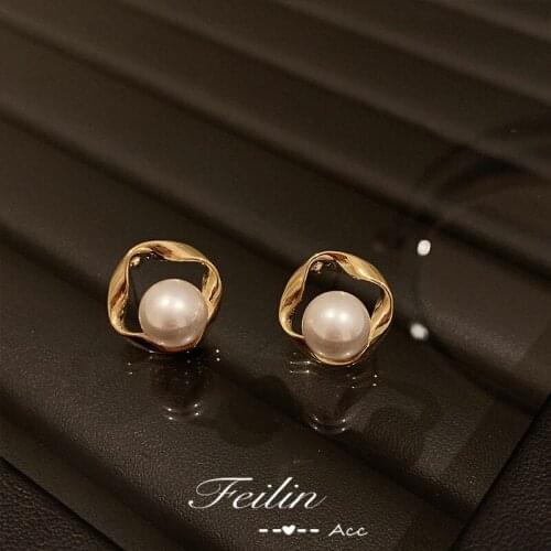 XIYANIKE Twist Geometric Pearl Stud Earrings Vintage Ear Accessories 2021 For Women Fashion Party Wedding Jewelry Gift Brincos