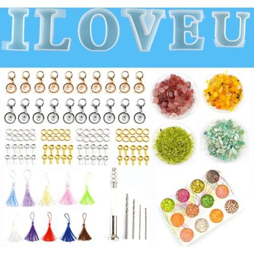 Silicone Resin Mold I LOVE U Letter Silicone Mold Key Chain Metal Accessories Tassel Crystal Jewelry Package Jewelry Craft
