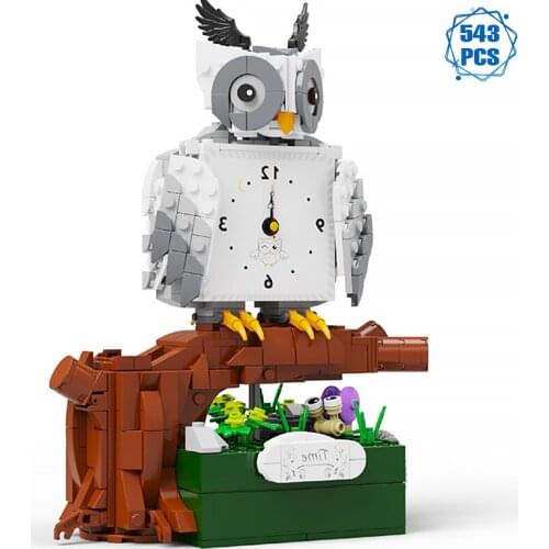 Technical Ideas Owl Clock Model Building Blocks Expert Music Box Assembling Bricks Educational Toys For Girls Holiday Gifts