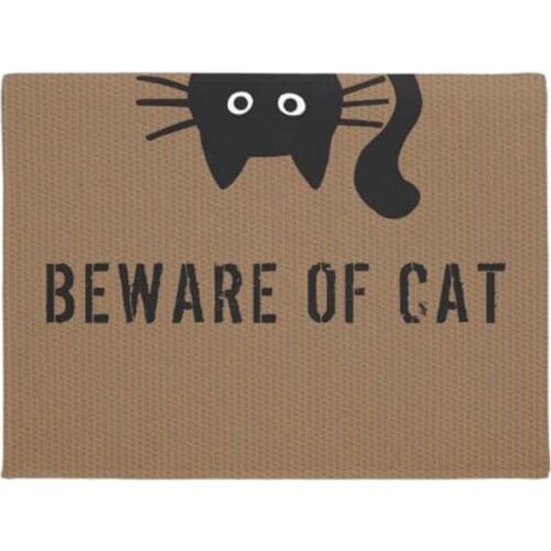 Funny Black Cat Beware of Cat Custom Doormat Home Decoration Entry Non-slip Door Mat Rubber Washable Floor Home Rug Carpet