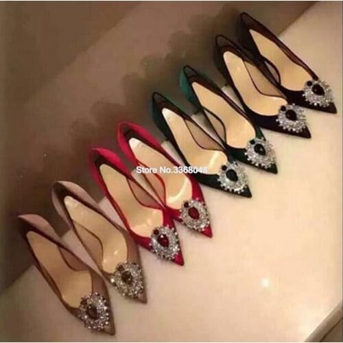 Sexy Pointed Toe Luxury Shoes Women Designers Big Diamond Gems Decor Shallow Pumps Thin High Heels Woman Wedding Dress Shoes