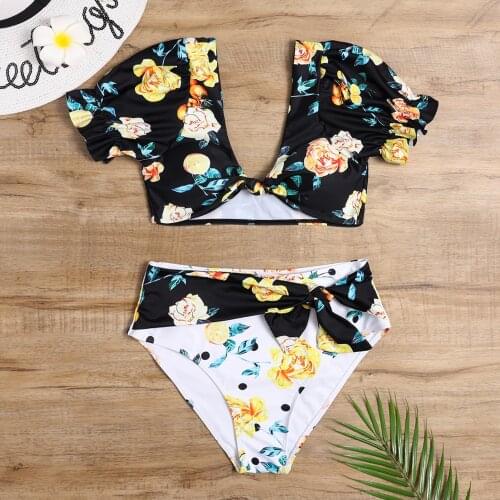 2021Bikini New Swimsuit Flowers Sexy Decor Half Sleeve HighWaist bikini swimwear women zaful biquini mayo romwe biquinis maiô