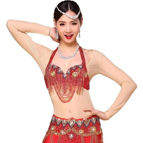 Belly Dance Tops Plus Size One Piece Dance wear Long Sleeves Accessories Women Bodysuit Bottoming Shirt transparent