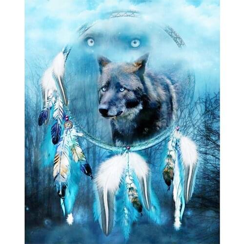 Animal Wolf Diamond Painting Full Round Indian Feather Nouveaute DIY Sticking Drill Cross Embroidery 5D Simple Home Decoration