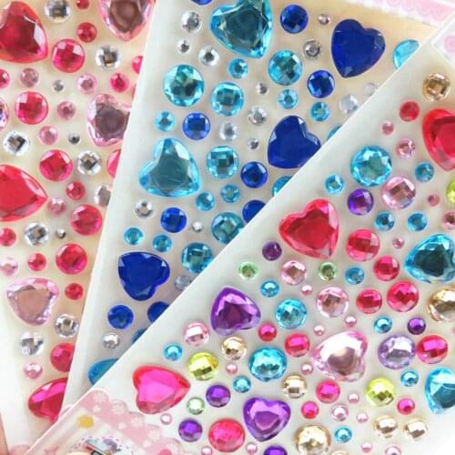 1sheet Heart Shape Self-Adhesive Rhinestone Dots Resin Stickers for Scrapbooking Mobile Phone Car Decoration DIY Crafts Supplies