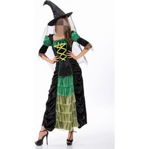 2016 Luxury Party Witch Green Costumes Halloween Noble Masquerade Classical Witch Cosplay Costume Female Disfraces