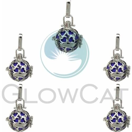 5X Silver Heart Round Pearl Cage Jewelry Findings Cage Locket Pendant Essential Oil Diffuser Locket For Oyster Pearl Necklace