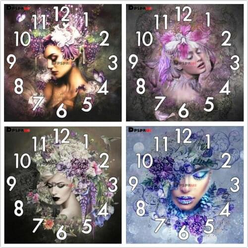 Dpsprue Full Diamond Painting Cross Stitch With Clock Mechanism Mosaic 5D Diy Square Round Cartoon Girl 3d Embroidery Gift HG142