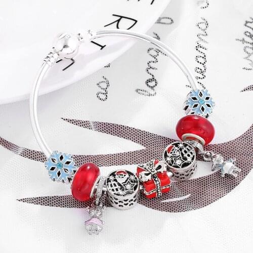Boosbiy Cartoon Style Charm Bracelets With Girls & Boys Pendant DIY Crystal Beads Brand Bracelet For Couple Christmas Gift