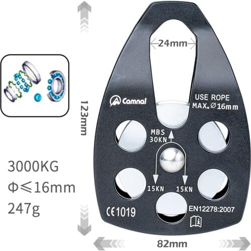 CE Certified 30kN Pulley Single Roller Puelley Hardware for Climbing, Rescuing, Lifting,Hitch Tending Rappelling Pulley