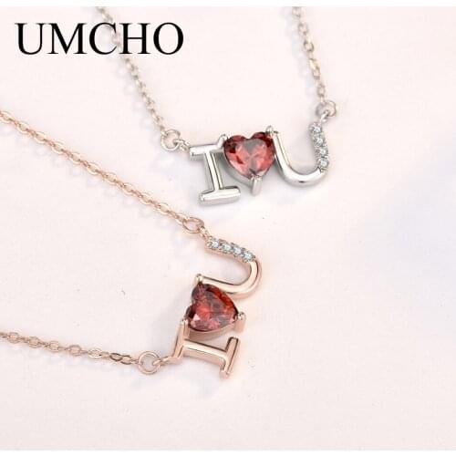 UMCHO I Love U Heart Real 925 Sterling Silver Chain Necklace Anniversary Wedding For Wife Women Girl Friend Gifts Fine Jewelry