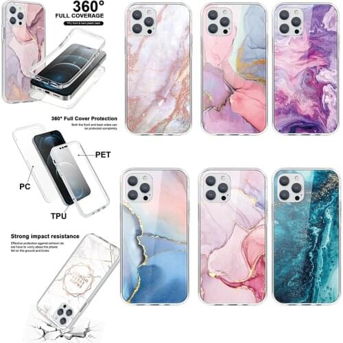 360 Full Cover Fashion Marble Case For iPhone 12 11 Pro XS Max XR X 12Mini 6 7 8 Plus 5 5s SE 2020 Bumper Shockproof Clear Cover