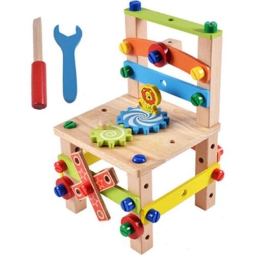 Wooden Assembling Chair Montessori Toys Baby Educational Wooden Toy Preschool Multifunctional Variety Nut Combination Chair Tool