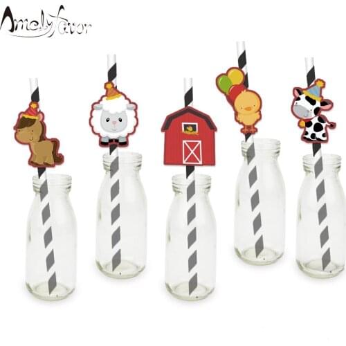 Farm Animal Theme Party Paper Straws Farm Animals Drinking Straws Baby Shower Event Birthday Party Decorations Supplies